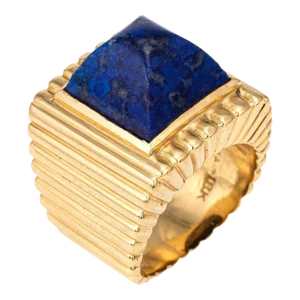 Late 20th Century 70s Tiffany & Co Sugarloaf Lapis Lazuli Ring 18k Yellow Gold Sz 5 Square Ridged