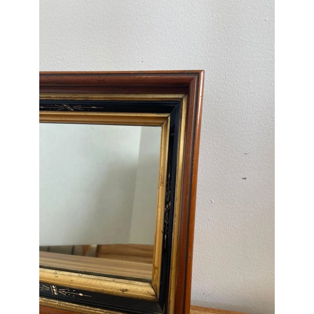 Mid-Century Modern Vintage Wood Framed Mirror With Gilt Wood and Hand Painted Accents. For Sale - Image 3 of 7