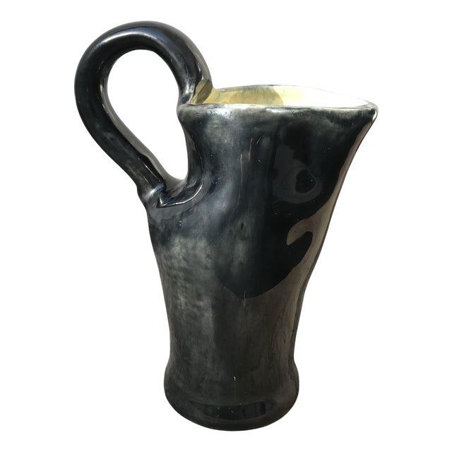 French Black Vase with Yellow Inside For Sale