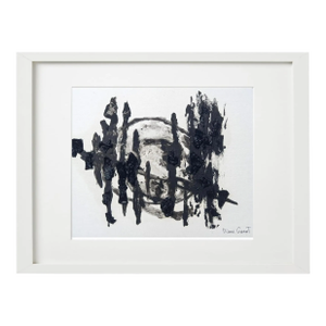 16.7" by 13.5" Black and White Abstraction - One-of-a-Kind High-End Natural Wood Shadow Box Framed Original Painting by Diane Grant