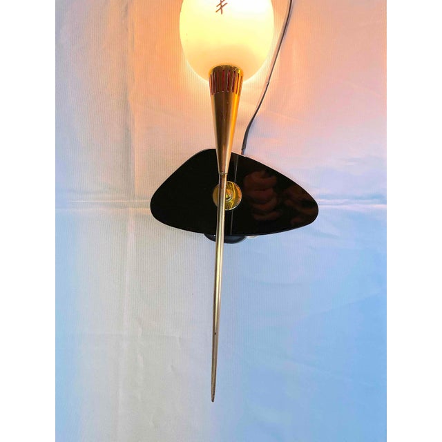 Brass Maison Arlus Pair of Brass and Black Wall Sconces, France Mid-Century For Sale - Image 8 of 14
