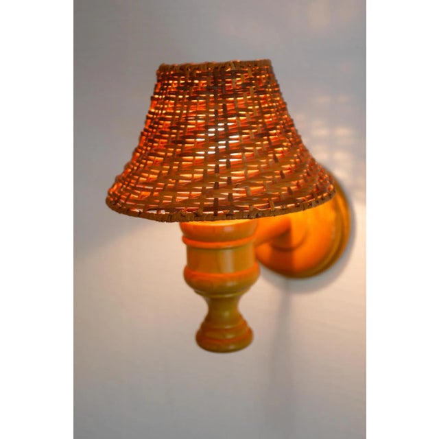 Wood Swedish Wooden Sconce and Rattan Shade, a Vintage Wall Lamp by Ikea Sweden For Sale - Image 7 of 13