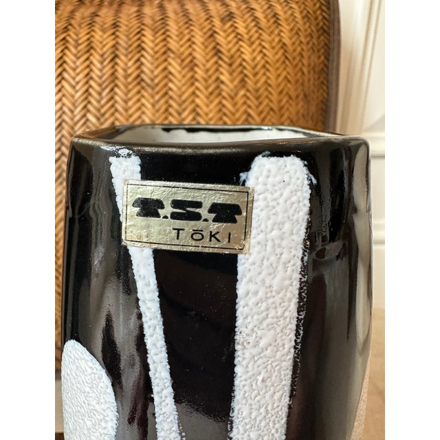 White Vintage Modernist Black and White Ceramic Vases, Made in Japan - A Pair For Sale - Image 8 of 11