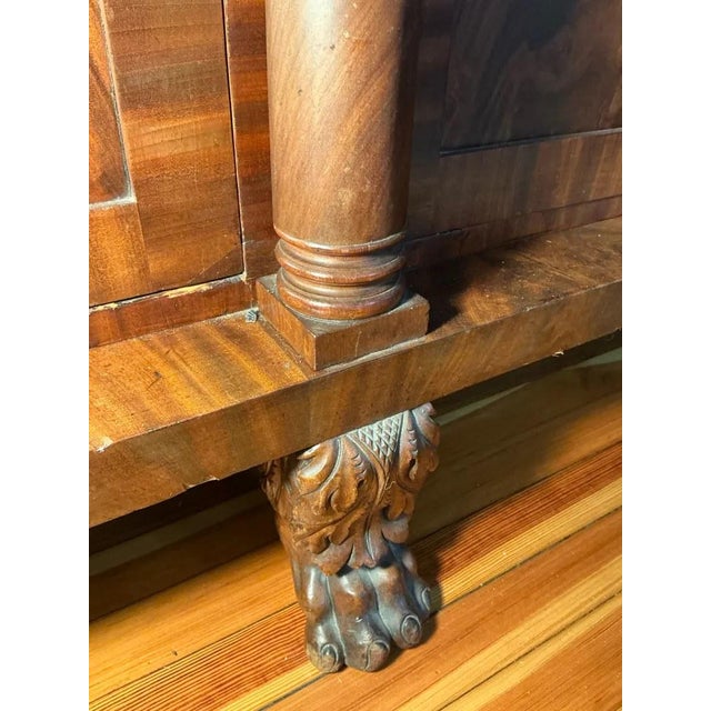 Antique American Empire Carved Flame Mahogany Sideboard With Lion Paw Feet For Sale - Image 10 of 18
