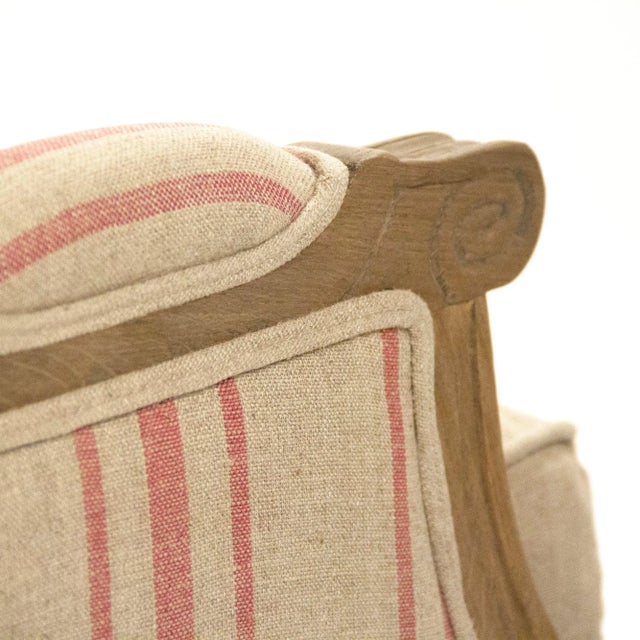 Audley Sofa in Khaki Linen with Red Stripes For Sale - Image 4 of 5