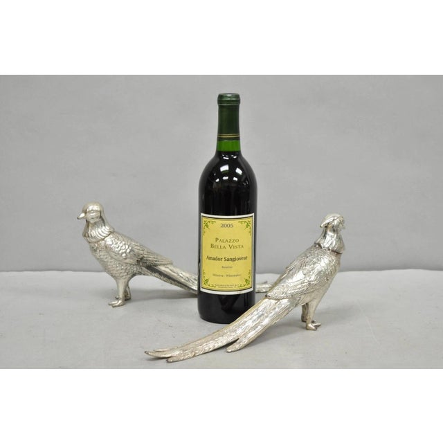 Vintage Mid Century Modern Silver Plated Pheasant Peacock Bird Figurines - Pair. Circa Mid 20th Century. Measurements: 6"...