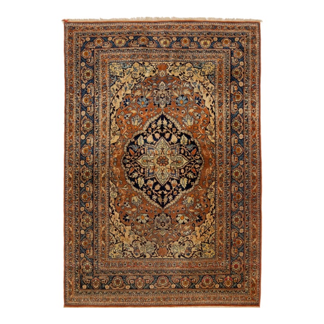Antique Persian Tabriz Rust Wool Rug With Classic Medallion Design For Sale