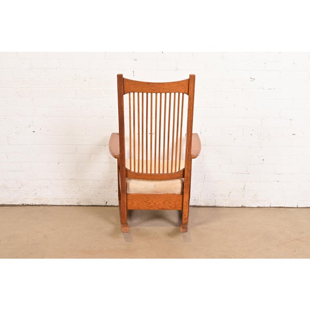 Limbert Antique Mission Oak Arts & Crafts Spindle Rocking Chair, Circa 1910 For Sale - Image 12 of 14