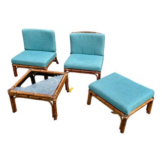 Rattan Living Room Set attributed to Alberto Smania, 1970s, Set of 4 For Sale