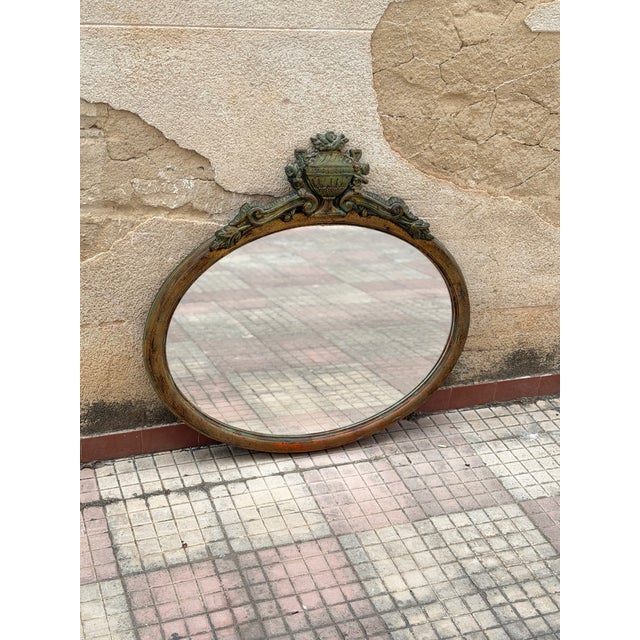 Large Vintage Oval Wall Mirror, 1940 For Sale - Image 4 of 5