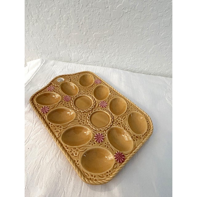 Shabby Chic Vintage Majolica Gold Floral Egg Plate For Sale - Image 3 of 4