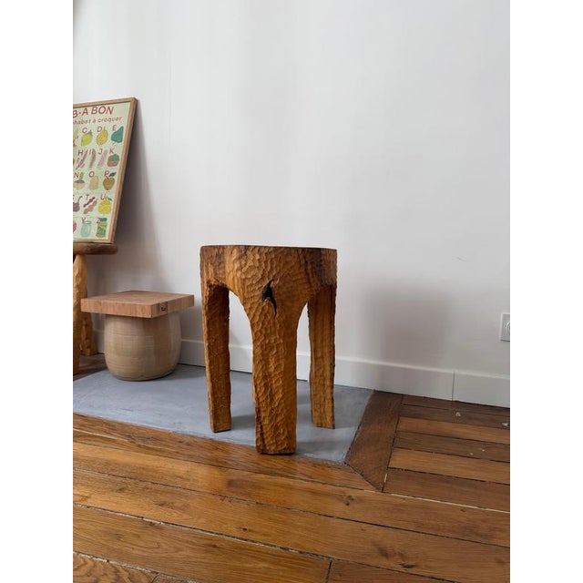 Contemporary Oak Stool 1 by Romain Des Bois For Sale - Image 3 of 13