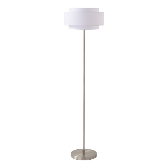 Slimline Coronado Floor Lamp 61" H - Satin Nickel, Linen Drum Shade, Dimmable, Bulb Included For Sale