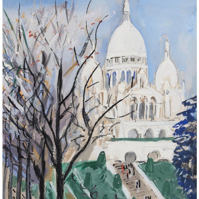 Lucien Génin, Sacré-Coeur Montmartre at Willette Square Paris, 1930s, Gouache on Paper, Framed For Sale - Image 6 of 17