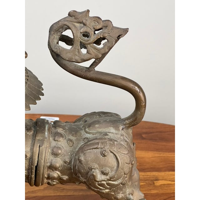 Brass Vintage 17” Cast Brass Pixiu Tibetan Lion C. 1960 For Sale - Image 8 of 9