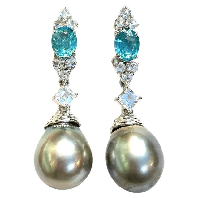 Bochic "Orient" Vintage Blue Appetite & White Topaz Earrings Set 18K Gold&Silver For Sale - Image 15 of 18