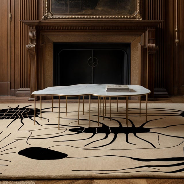 Contemporary Modern Black and White Rectangular Insectu Rug by Tapis Studio for Hommés Studio For Sale - Image 3 of 5