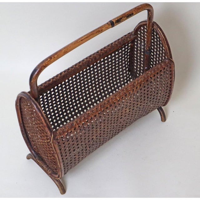 Wood Art Deco Newspaper Rack in Handcrafted Wicker and Bamboo, 1940s For Sale - Image 7 of 11