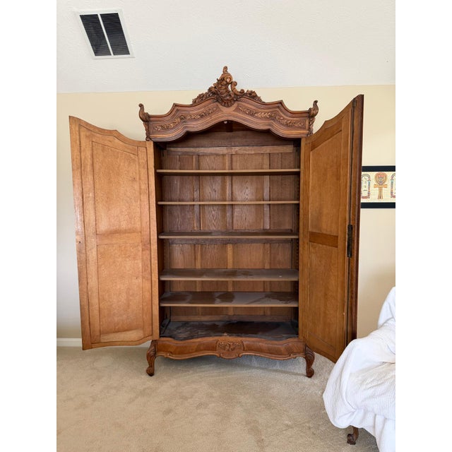 19th Century French Louis XV Style Walnut Armoire With Beveled Mirror Doors, Circa 1880 For Sale - Image 4 of 17