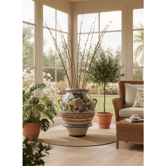 Monumental Vintage Italian Majolica Floor Urn With Raised Fruit Relief For Sale - Image 9 of 10