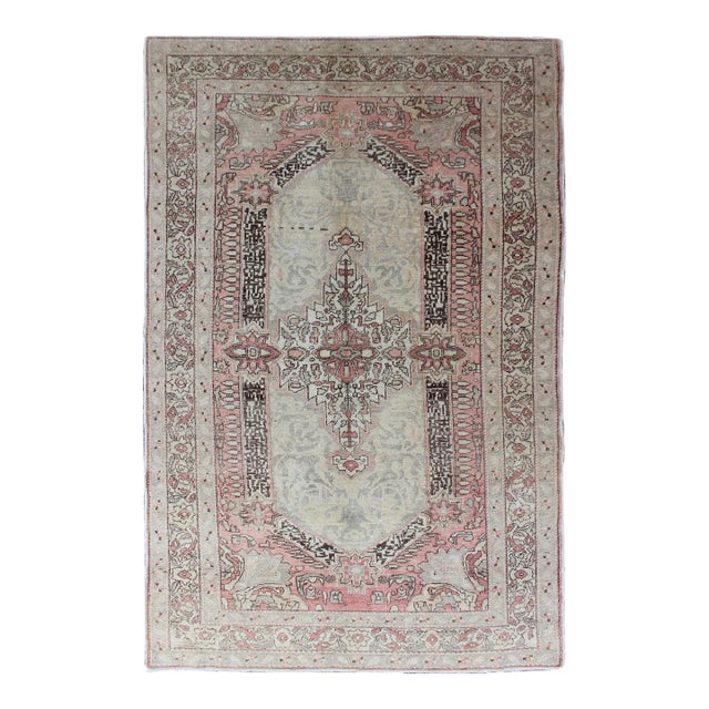 Early 20th Century Early 20th Century Antique Turkish Sivas Rug With Delicate Pink Center Medallion For Sale