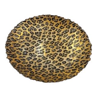 Glass Leopard Oversized Ruffled Murano Style Edge Decorative Display Plate Platter For Sale
