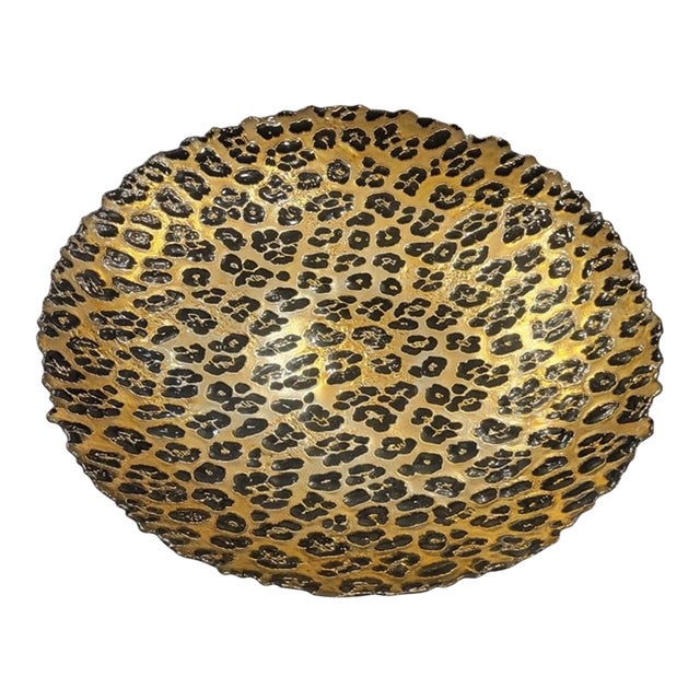 Glass Leopard Oversized Ruffled Murano Style Edge Decorative Display Plate Platter For Sale