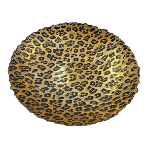 Glass Leopard Oversized Ruffled Murano Style Edge Decorative Display Plate Platter