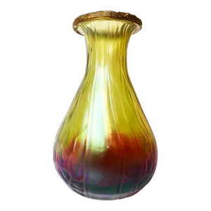 Rindskopf Pepita Iridescent Red-To-Green Art Glass Vase With Gold Rim
