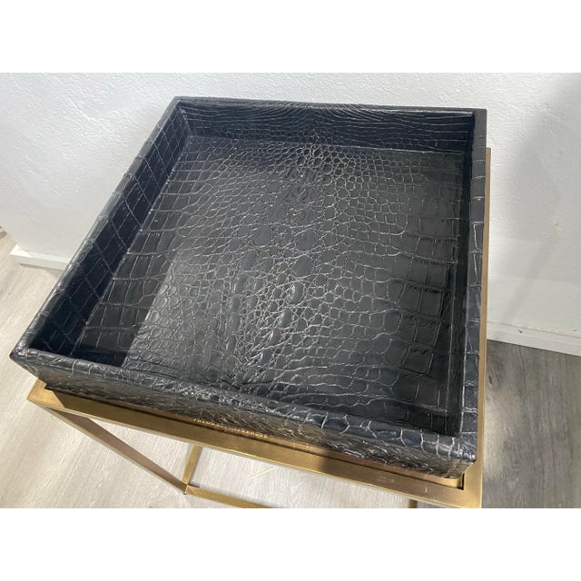 Theodore Alexander Contemporary Embossed Leather Top Tray Table on Open Frame by Theodore Alexander For Sale - Image 4 of 12