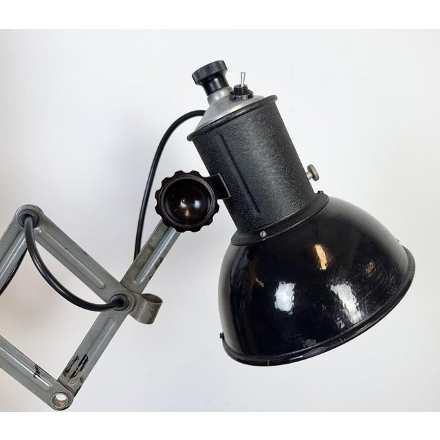 Industrial Black Enamel Scissor Wall Lamp, 1950s For Sale - Image 13 of 18