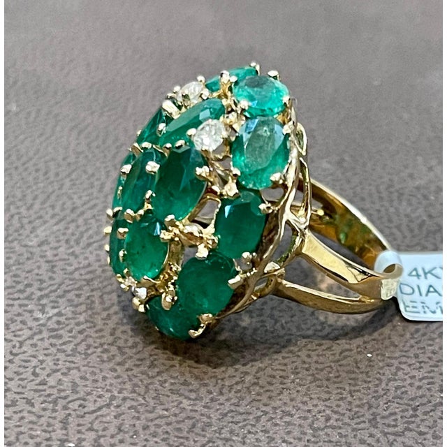 12.5 Ct Natural Brazilian Emerald & Dimond Dome Shape Cocktail Ring 14 Kt Y Gold For Sale - Image 14 of 18