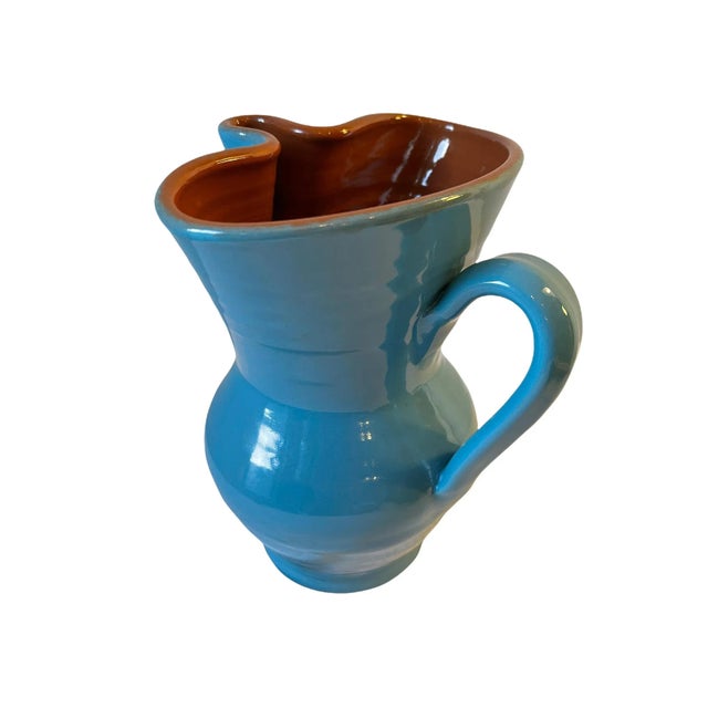 Vintage Hand-Crafted Ceramic Blue & Brown Glaze Pitcher For Sale - Image 10 of 10