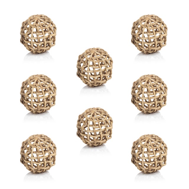Rustic 8-Piece Water Hyacinth Twisted Fill Decorative Ball Set, 4.75" For Sale - Image 3 of 3