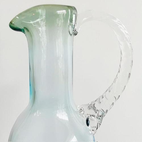 Mid-Century Italian Empoli Jug in Blue, Clear and Green Twisted Glass, 1950s For Sale - Image 3 of 5