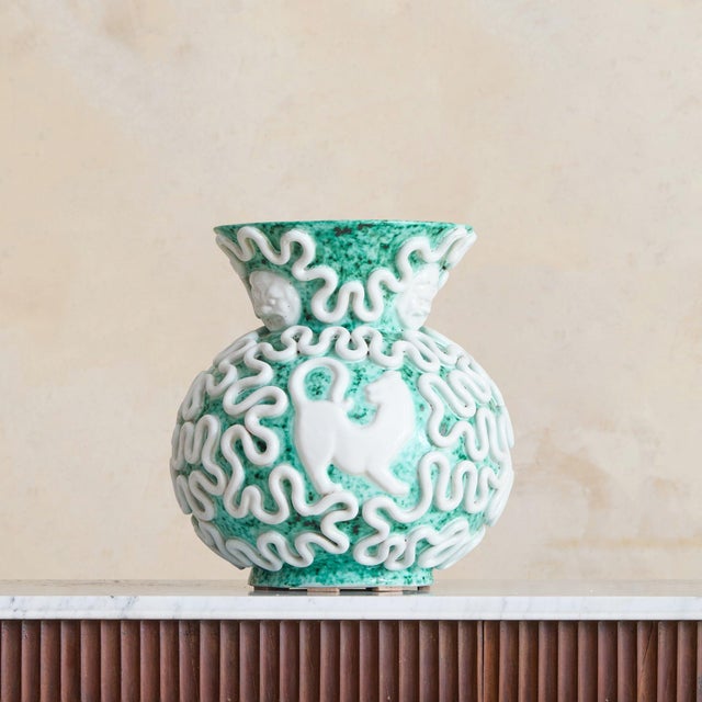 Mid-Century Modern French Turquoise Ceramic Vase by Gustave Asch, 1950s For Sale - Image 3 of 10