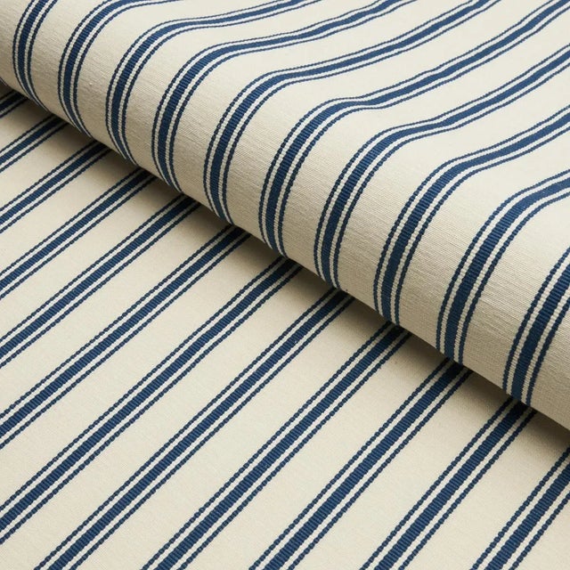 Traditional Sample - Schumacher Marquet Ticking Stripe Fabric in Navy For Sale - Image 3 of 4