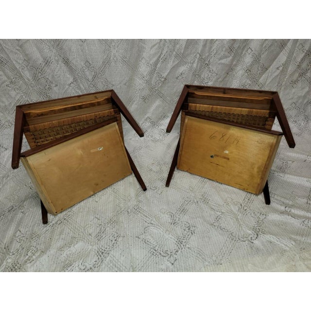 1960s Danish Rosewood Side Table With Rattan Shelf - Set of 2 For Sale - Image 9 of 13