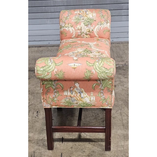 Late 20th Century Hancock & Moore Mahognay Chippendale Style Window Bench Chinoiserie Fabric For Sale In Cleveland - Image 6 of 9