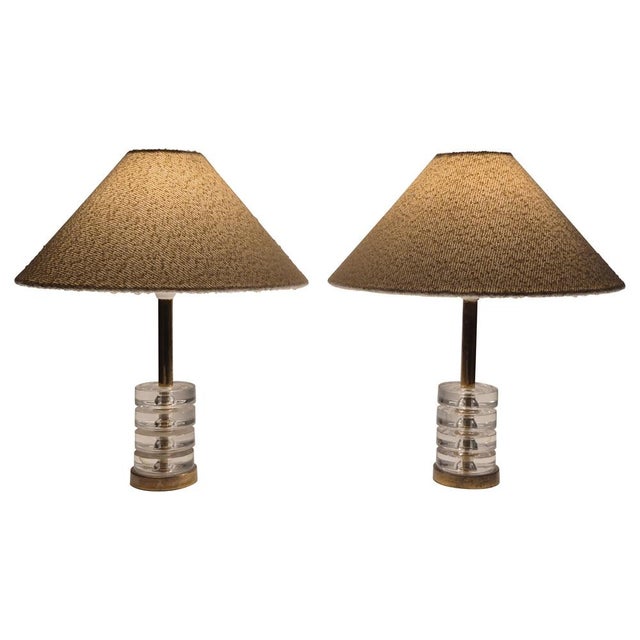 Scandinavian Modern Table Lamps with Orrefors Glass and Brass by Carl Fagerlund, 1960s, Set of 2 For Sale - Image 10 of 10