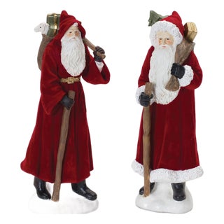 Flocked Santa Figurine with Hood and Staff (Set of 2) For Sale