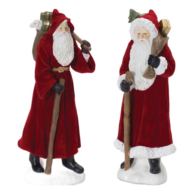 Flocked Santa Figurine with Hood and Staff (Set of 2) For Sale