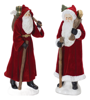 Flocked Santa Figurine with Hood and Staff (Set of 2)