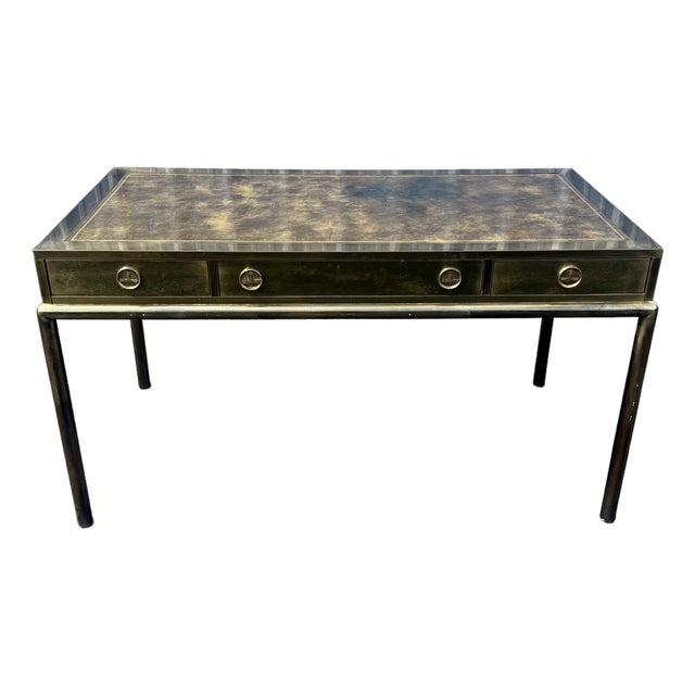 Vintage Mastercraft Brass and Leather Desk For Sale