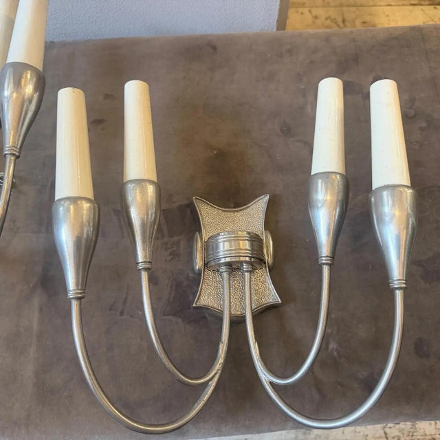1950s Pietro Chiesa Style Mid-Century Art Deco Nickel Plated Brass Wall Sconces For Sale - Image 13 of 15