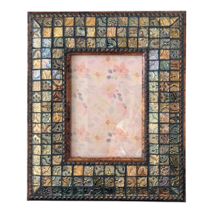Circa 2000 Byzantine-Inspired Multi-Color Embossed Metal & Glass Mosaic Wooden Gilt Picture Frame