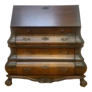 Antique Spanish Walnut Burl and Rosewood Drop Front Secretary Desk