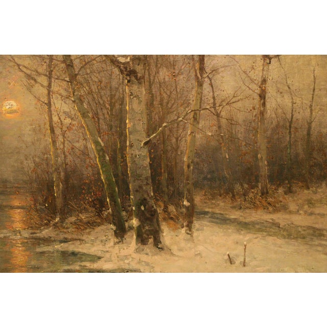 Johann Jungblut, Winter Moonlit Landscape with Figures, 19th Century, Oil on Canvas, Framed For Sale - Image 4 of 7