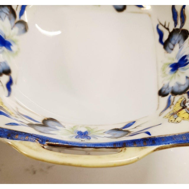 Noritake Porcelain Square Handled Dish With Blue And Yellow Butterfly Motif 50s Length (handle to handle): ~ 7.58 inches...