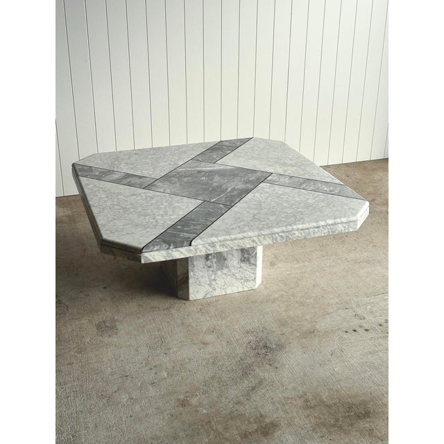 Italian Carrara & Bardiglio Marble Inlay Coffee Table, 1970s For Sale In Greensboro - Image 6 of 15
